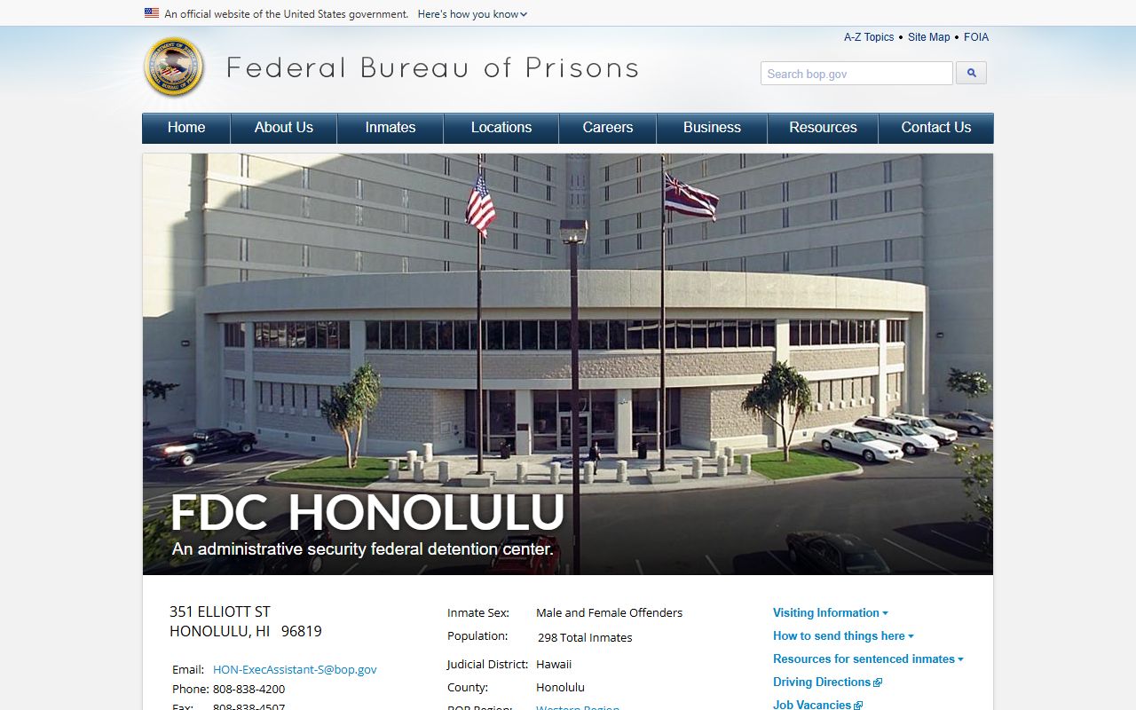 Pearl City Federal Detention Center Honolulu inmate population search