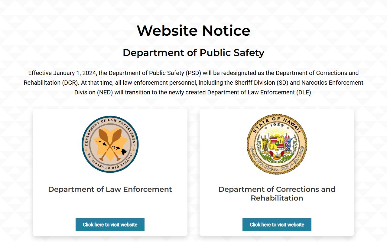 Hawaii DPS correctional facilities info for inmate population