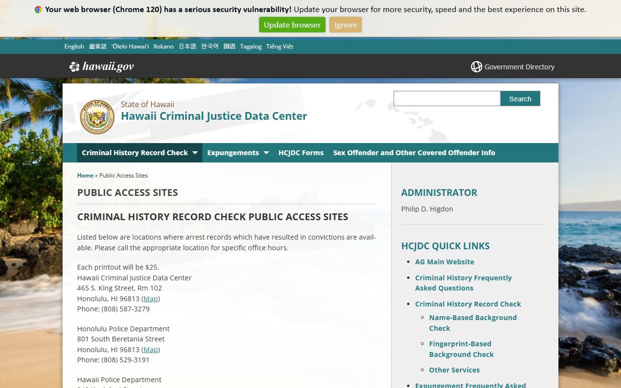HCJDC public access sites for Hawaii inmate population records